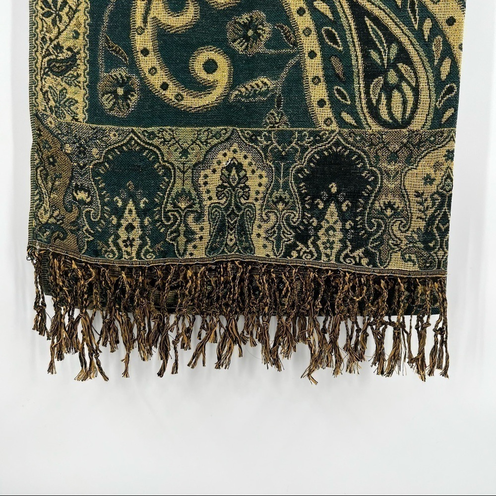 Pashmina and silk scarf gold blue hues - Picture 7 of 9